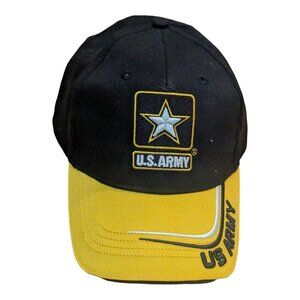 US Army Strong Star Go Army Reserve Baseball Cap‎ Hat Black Yellow Made In USA